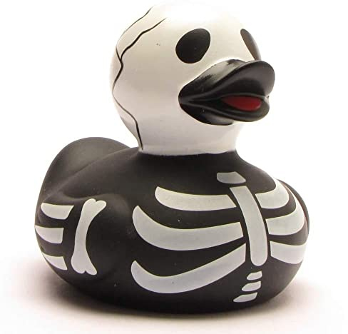 Duckshop I Badeente Skelett I Quietscheente I L: 9 cm I Quietscheentchen I Geschenk für Halloween-Fans I Präsent Sammler