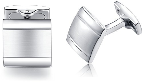 HONEY BEAR Män rostfritt stål vanligt silver fyrkantiga affärer bröllop manschettknappar present, Rostfritt stål, Ingen sten