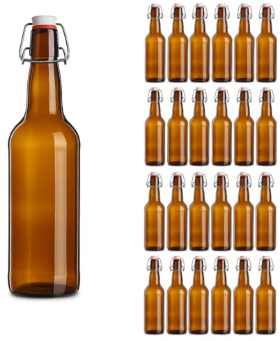 hocz 24x leere Bügelflaschen 750ml zum Befüllen Braun - große Flaschen mit Bügelverschluss - 24er Bügel Glasflaschen Set für Saft, Getränke, Likör, Öl, Saucen - 24 Stück, 750 ml, Braun