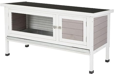Kerbl Pet Nagerhaus Freddy, Kleintierstall, Nagerstall, grau, weiß, 116x45x62cm, Holz, Hasen, Kaninchen, Meerschweinchen, herausziehbare Wanne