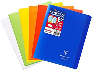 Clairfontaine Lot de 6 cahiers/protège cahier de 96 pages, grands carreaux 17x22