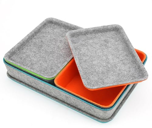 Welaxy stackable Lidded drawer organizer bins home office work desktop storage box with lid for junk makeup stationery decluttering sorting 3-pack gift idea (Orange + Green + Turquoise)