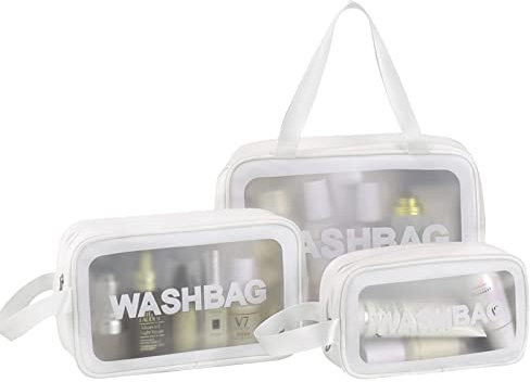 Timertick Transparent Kosmetiktasche 3 Stück,Wasserdicht Kulturbeutel für Schwimmbad,Bad,Reisen,Flug,Multi-GrößEn Make Up Bag (Weiß)