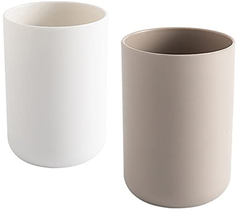 wongwongcat Cup 300ml, Japanese-Style Unbreakable Reusable Drinking Cups Set of 2 Colors, Tumbler Plastic Toothbrush Cup, Dishwasher Safe (White & Brown)