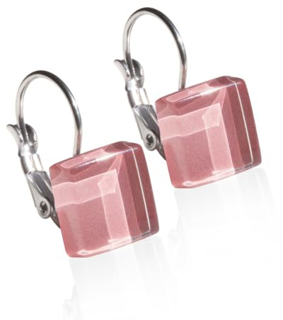 Edelstahl Ohrringe, Ohrhänger Silber, Hängeohrringe mit quadratischen Glassteinen, Nachhaltiger Ohrschmuck, Nickelfrei, hochwertiger Ohrringverschluss, Klappverschluss, Schmucksteine: 10mm
