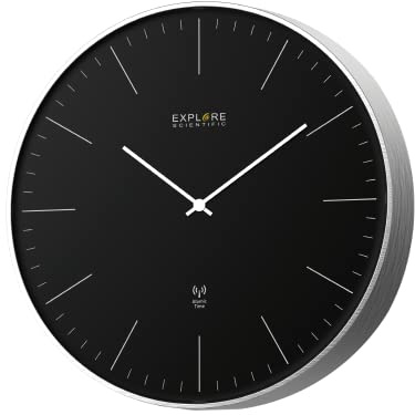 Explore Scientific orologio analogico radiocontrollato senza numeri | Orologio da 25 cm, non necessita di regolazione, design contemporaneo, immancabile in ogni ambiente domestico, nero
