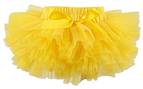 HOOLCHEAN Falda con tutú supersuave y esponjosa para bebés y niñas con cubrepañales, amarillo, 6-12 meses