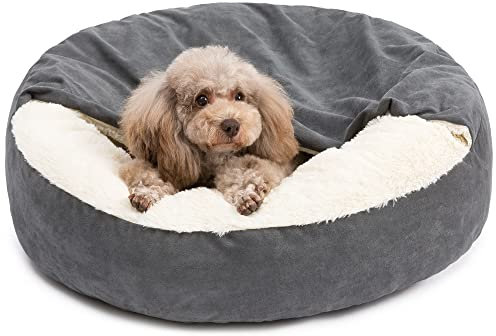 PELZIN Cozy Hundehöhlenbetten – BeanBag-Stil mit Kapuze für Haustiere, kuscheliges Katzenbett mit befestigter Decke, kuscheliges Hundebett mit Bezugshöhle – kleine, mittelgroße Hunde und Katzen – 76,2