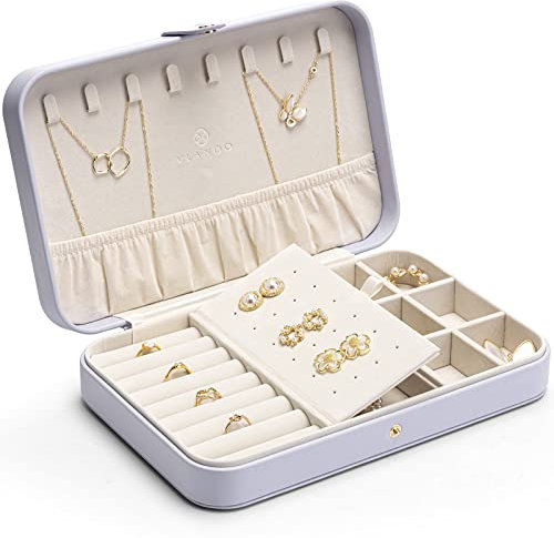 Vlando Joyero moderno Middle, almacenamiento de joyas para mujer y mujer, regalo, joyero de piel, organizador de joyas para pendientes, anillos, collares, pulseras