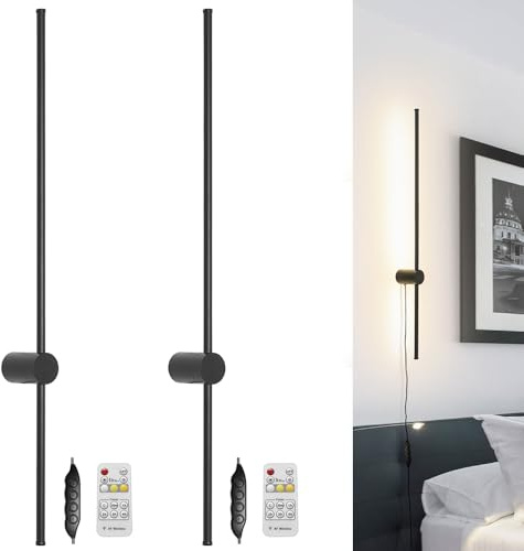 Ditoon RC Dimmable Modern Plug in Wall Sconce Set of Two LED Black Wall Lights with Dimmer 39.4 inches Wall Lamp with Memory Function Original Brand Lighting