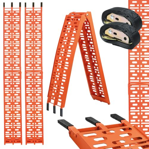 TRUTZHOLM 2X Auffahrrampe klappbar 228 cm Traglast 680 kg Alu orange | Motorradrampen Verladerampen mit gelochter 28 cm breiter Lauffläche für Motorrad Quad ATV Rasentraktor inkl. 2x Spanngurt