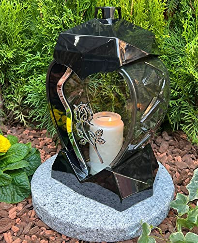 Grablampe GrablichtHerz Form mit Rose, 28 cm H. NEU - Laterne Kerze Grabkerze ohne Sockel und ohne Deko!