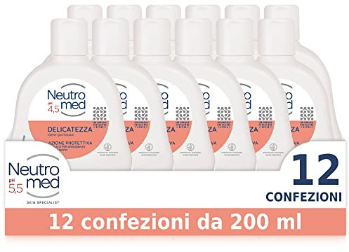 Neutromed, Detergente Intimo Delicatezza con Complesso Protezione Attiva, Azione Protettiva, pH 4.5, Confezione da 12 flaconi da 200ml