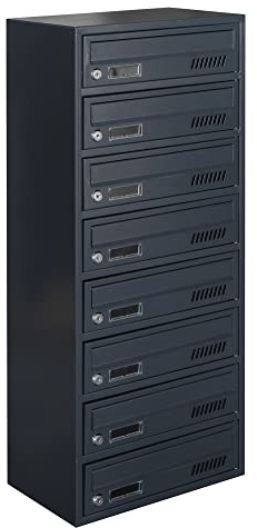 Cassetta postale condominiale GLM 8 posti RAL 7016 profondita 25cm | Antracita RAL 7016, 2 chiavi, formato A4, profondita 25 cm, 8 scomparti, installazione interna, aperatura 33 x 2 cm