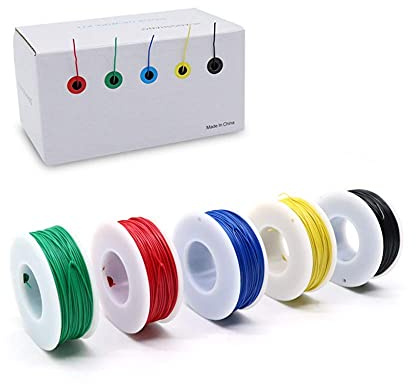 Treedix Elektronisches Kabelset 26AWG, 26 Gauge Elektrokabel-Set, verzinntes Kupferkabel mit festem Kern, 5 Farben, 18 m pro Rolle Elektrokabel (5 Stück)