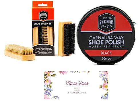 Temas Shoetreats Black Polish with pair of Bursh, Polish Your Leather to Perfection Nourishing, Polishing and Protective for Leather and Synthetic Leather Shoes (Travel Shoe brush and Polish Set)