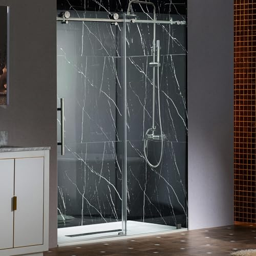 Woodbridge 57.5-60 Wx76 H Soft Close Frameless Shower Door,3/8(10mm) Explosion-Proof Tempered Glass, Brushed Nickel Finish, BSDC6076-B