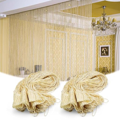 SPRHR 2 Stück Glitzer Vorhang, 100 x 200 cm Lange Raumtrenner Vorhang aus Hochwertiges Polyester, Fadenvorhang mit Silberdraht Geeignet für Schlafzimmer, Badezimmer, Balkone
