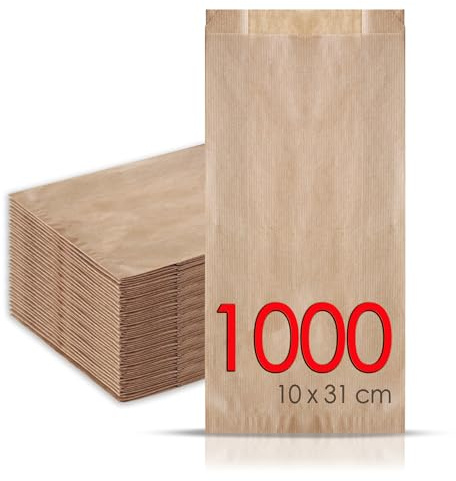 MAMAPAS 1.000 Bolsas de papel kraft 10+4x31 Bolsas para pan, bolsas comunión, bolsas chuche, bolsa regalo, bolsa panadería, bolsas para regalo, bolsas bocadillo, panadería, sandwich