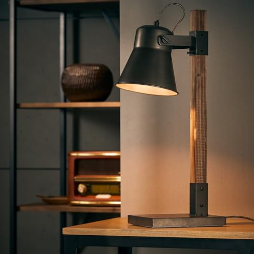 Lightbox Tischlampe im Landhaus Stil - 55 x 16 x 29 cm - rustikale | Tischlampe, schwenkbar, 55 x 16 x 29 cm, E27, max. 10 W, Metall/Holz
