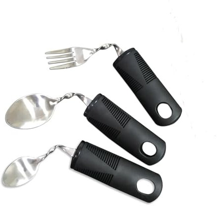 Set posate cucchiaio e forchetta 3 Utensili Adattivi Posate Cucchiaio Forchetta Portatile Per Tremori Di Parkinson Anziani (Color : Black)