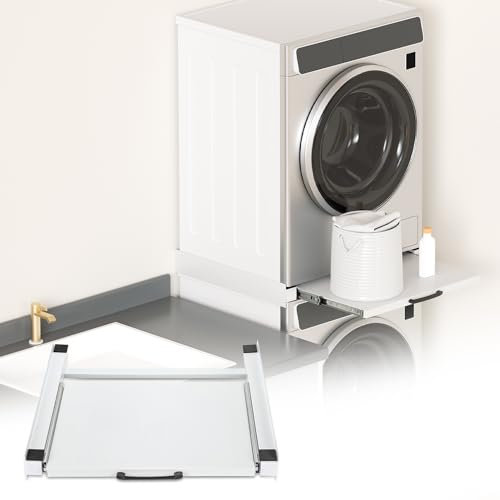 Tubiaz 1set Zwischenbaurahmen trockner waschmaschine, Verbindungsrahmen Waschmaschine trockner mit Ablage, Waschmaschine Trockner Verbindung 60x60 cm, Verbindungsrahmen für Waschmaschine Trockner
