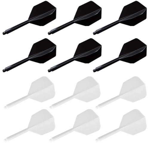 NHPY 12 Stück Dart Flights Mit Schäfte Stabil, Flights Darts, 75Mm Kunststoff Standard Dart Zubehör Für Darts Dartpfeil Spiel,Dartflights, Darts Zubehör(Schwarz, Weiß)