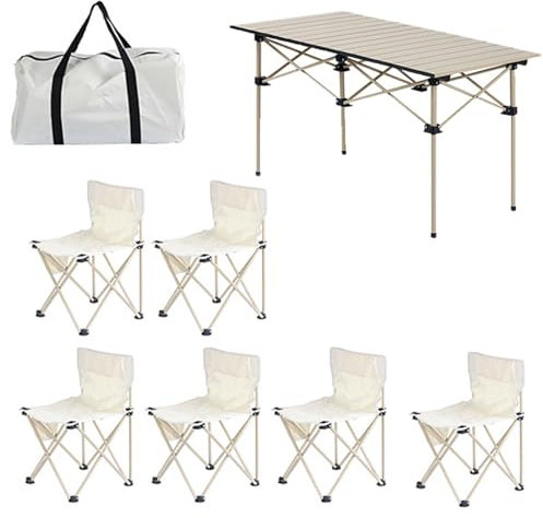 Tragbares, zusammenklappbares Picknicktisch- und Stuhlset, Leichter Campingtisch mit aufrollbarer Aluminium-Tischplatte, Campingstühle aus 600D-Oxford-Stoff, einfacher Aufbau