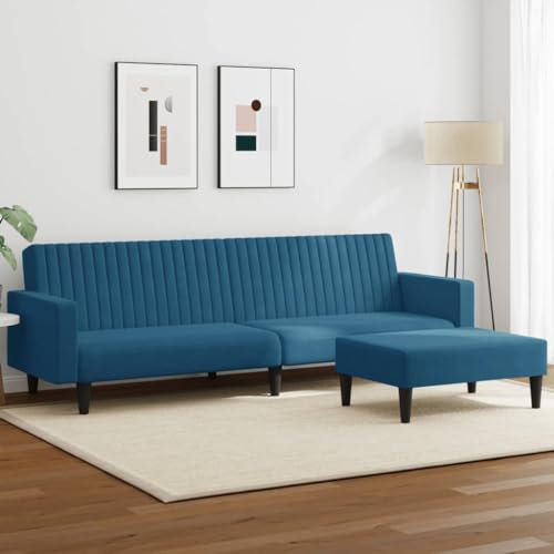 Gecheer 2-TLG.Sofagarnitur Couch Sofa Set Polstergarnitur Loungesofa Polstersofa Sofa Couchgarnitur Sitzmöbel Wohnzimmersofa Polstermöbel Sessel Couch Designsofa Gartensofa Blau Samt-42