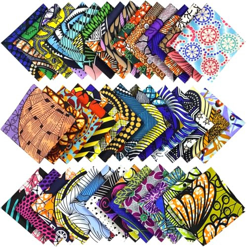 YXJDWEI 40 Stück Polyester Afrikanischer Stoff Beidseitig Druck Stoff Zufällig 25 x 25cm Nähstoffe mit verschiedenen Muster Patchwork DIY Stoffpaket für Nähen Handwerk Deko