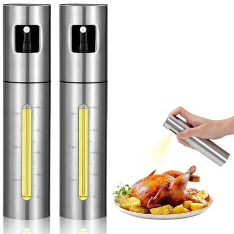 ZLLkeji Oil Sprayer Dispenser 100ml Stainless Steels Olive Oil Spray Bottle With Scale Vinegar Spritzer Sprayer for Air Fryer,Cooking,Salad,Barbecue,Baking,Kitchen 2 Pieces