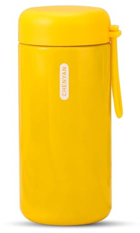KISUOMAOYI Small Flask - 304 Stainless Steel Water Bottle 300ML, Leak-Proof Insulated Flask with Double Wall Vacuum, Small Drinks Bottle with Portable Handle for Hot & Cold Drinks(Yellow)