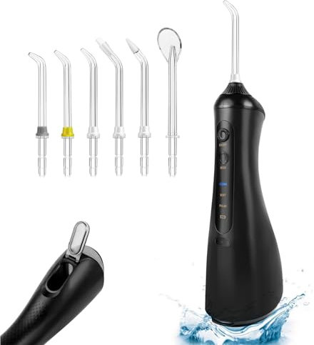 Munddusche Kabellos Water Flosser, Munddusche Oral Elektrische Zahnreiniger mit Zahnreiniger 3 Modi & 6 Düsen, IPX6 Wasserdicht Zahnreinigungsset Professionell für Reinigung Auf Reisen