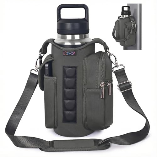 icolor Magnetische Wasserflasche Tasche Gym Magnetischer Tasche mit Handyfächern Magnetische Flaschenhalter Träger Sport Fitnessstudio Magnetischer Turnbeutel (Neopren, Grau)