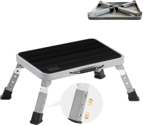 Dulepax Wohnwagen Trittstufe, tritthocker klappbar,Hohe Beanspruchung Aluminium Klapptritt Max Belastung 150 kg Höhenverstellbar tritthocker klappbar für Wohnmobil SUV, Camping Bus, Home Fußhocker