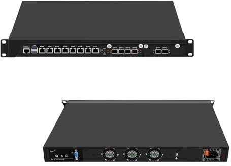 SJRC 19 Zoll Firewall Hardware C246 Core i7 8700, 8 Port i226V 2.5GbE LAN 1U Router PC with 6 x SFP+ 10GbE, 19” Rackmount Network Security Appliance with 16GB RAM 512GB SSD, VGA