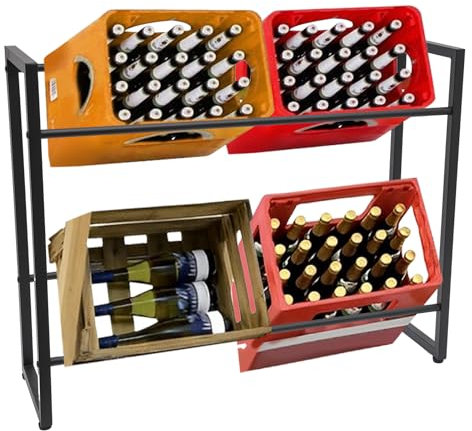 AUYART Getränkekistenregal, Getränkelagerung Ständer Vertikal & Stabilisierter Biertankständer Höhenverstellbarer Kistenständer für Getränke, Dosen, Obst, Gemüse 50 kg pro Schicht (2 Etagen)