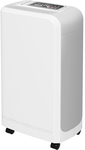 HOMCOM Deumidificatore Portatile 12L/24h, per Max 18㎡, Serbatoio da 800mL e 4 Funzioni, Deumidificatore Casa Muffa con Filtro, Maniglia, Display, Timer 24 Ore, Ruote e Spegnimento Automatico, Bianco