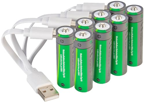tka Köbele Akkutechnik Akku USB: 8er-Set wiederaufladbare High-Capacity-Batterien Typ AA, 3.000mWh, USB (Lithium Akku AA, aufladbare, RC)
