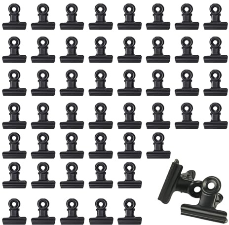 50 Stück Kleine Bulldogge Büroklammern,Metall Klammern,22mm Multi-function Clips for Klammer,Mini Metallklammern Schwarz,Scharnier Bulldog Clips,Briefklemmer für Fotos,Office und Kitchen Hause