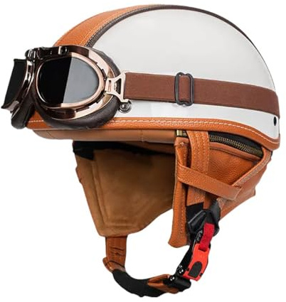 Smilfree Casque Demi-Coque De Moto Certifié ECE 22.06|Lunettes|pour Cruiser Scooter Casque De Visage Découvert Casque De Machette Vintage Casque Cyclomoteur City Riding Homme Femmes~XXL