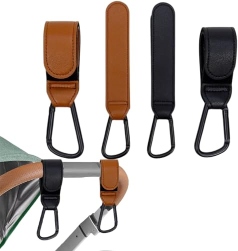 Lot de 4 Crochets de Poussette Aspect Cuir, Remorque pour Poussette, Crochet de sac pour poussette