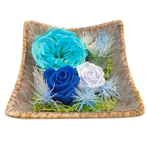 Genérico Rosa ETERNA Azul Decorativa, Arreglo Floral con Rosas Azules Turquesa, Azul. Centro de Cerámica. Rosas eternas Azules. Flores preservadas. Hecho a Mano por floristas Artesanos.