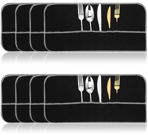 8pcs Silver Storage Bags Anti Tarnish Felt Flatware Organizer Sleeves Anti Tarnis Cloth Silverware Dish Storage Protectors Bags Holder Place Setting Roll with White Ribbon for Kitchen Cutlery Utensils
