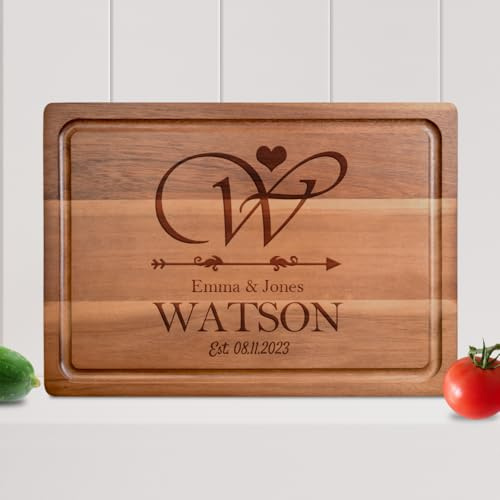 Planche à découper en bois, Planche à Découper Personnalisée - pour viande, jambon, pain, fromage, naturelle, durable. Idée de cadeau pour couples, mariée, parents, famille-28x20 cm, 33x23 cm, 38x26