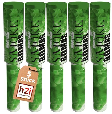 h2i Rauchfackel mit Griff & Reißzünder| 5 Stück | Grün | +/- 60 sek | Rauch Vulkan Fontäne | Rauchtopf Rauchgenerator Rauchbombe | dichter kräftiger Rauch | Ganzjahresfeuerwerk Kat T1/F1