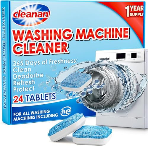 24 Pezzi Pastiglie per la Pulizia della Lavatrice, Tabs Effervescenti Anti-Calcario e Anti-Odore, Detergente per lavatrice per Pulizia Lavatrice HE, Rimuove Sporco, Cattivi Odori e Accumuli