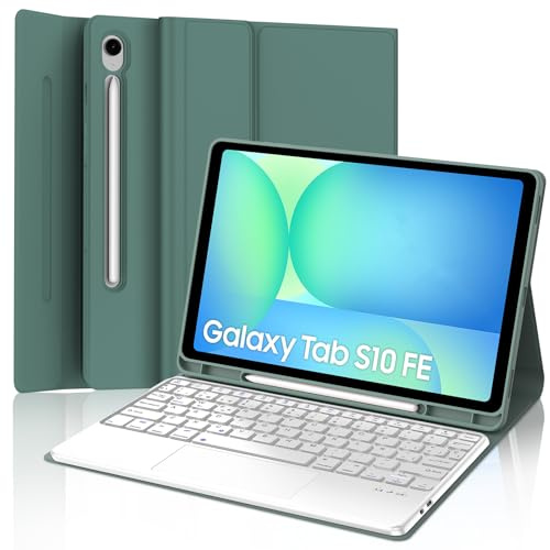 Teclado con Trackpad para Samsung Tab S10 FE 10.9 2025/S9 FE 10.9 2023 | Funda para Galaxy Tab S10 FE/S9 FE con Español Ñ Teclado Bluetooth con Touchpad, Verde Oscuro