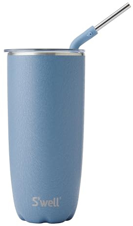 S'well Stainless Steel Tumbler with Straw and Slide-Open Lid, 700ml, Desert Sky, Triple Layered Vacuum Insulated Containers Keeps Drinks Cold for 18 Hours and Hot for 5, BPA Free