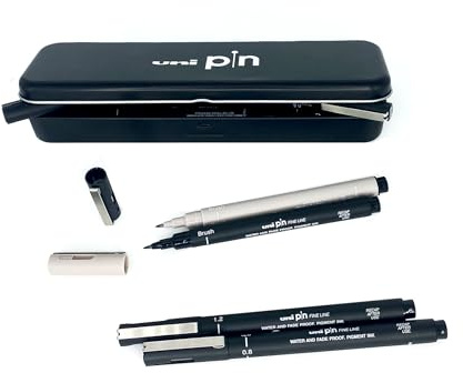 UNIBALL PIN, Plumier 8 Feutres calibrés et brush - Ecriture et Dessin